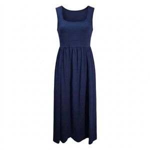 NWT | SILUI Navy Blue Sleeveless Maxi Dress | Side Slit | Empire Waist | XL